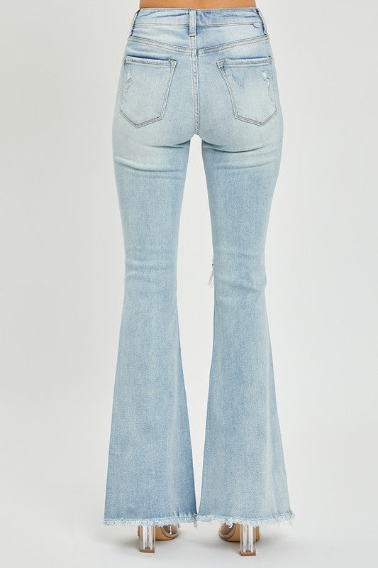 Distressed High Rise Flare  Risen Jeans