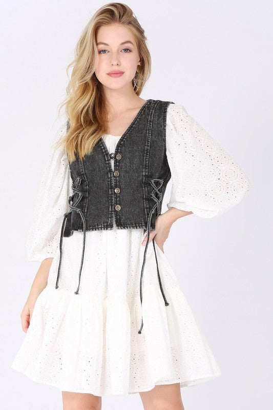 Lace Up Denim Vest