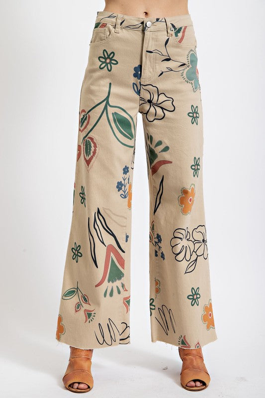 Printed Twill Wide Pants