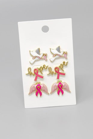 Breast Cancer Pink Ribbon Theme Stud Earrings