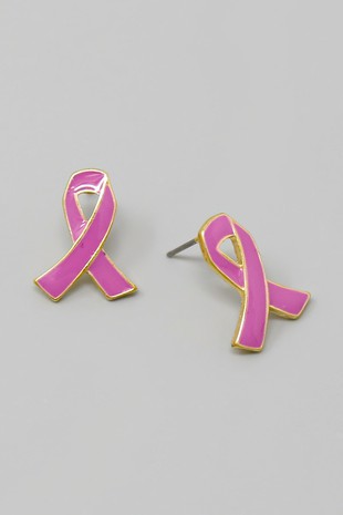 Breast Cancer Pink Ribbon Theme Stud Earrings