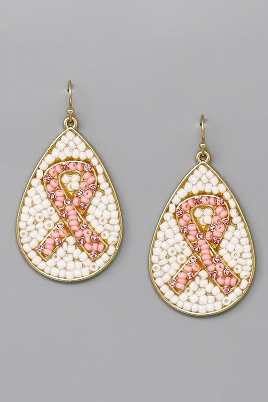 Pink Ribbon Beaded Earrings