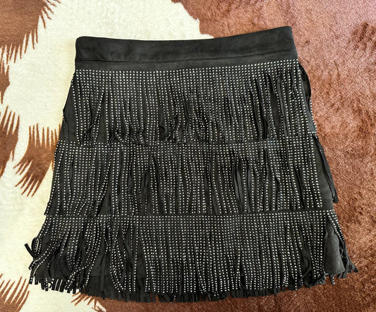 Jeweled Fringe Suede Skirt