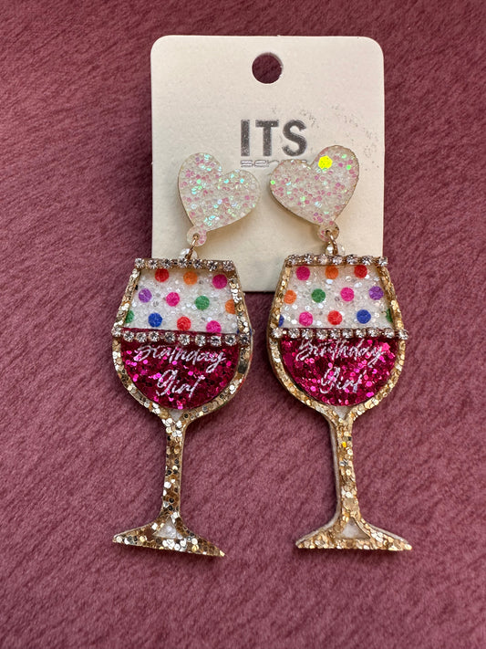 Birthday Wine Glass Dangle Earrings